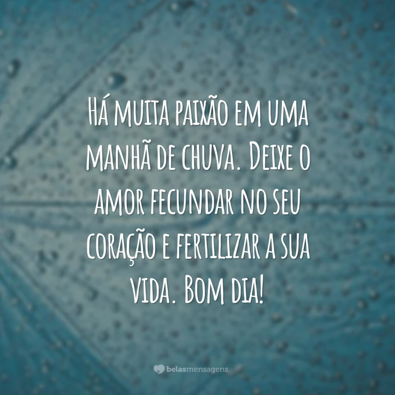 Há muita paixão em uma manhã de chuva. Deixe o amor fecundar no seu coração e fertilizar a sua vida. Bom dia!