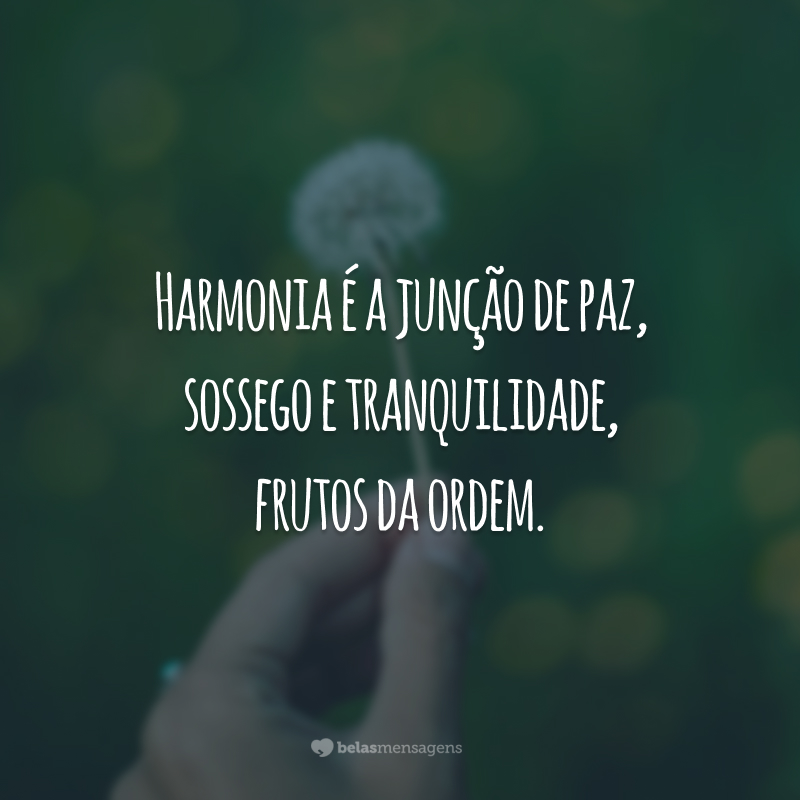 Harmonia é a junção de paz, sossego e tranquilidade, frutos da ordem.