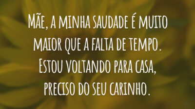 Mãe, a minha saudade é muito maior que a falta de tempo. Estou voltando para casa, preciso do seu carinho.