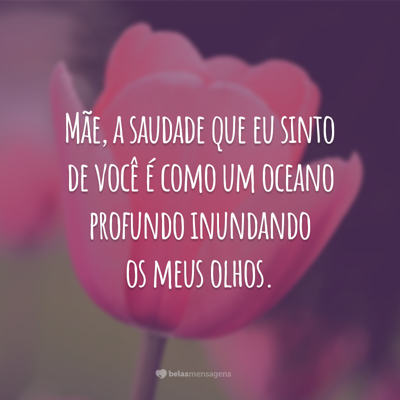 Mãe, a saudade que eu sinto de você é como um oceano profundo inundando os meus olhos.