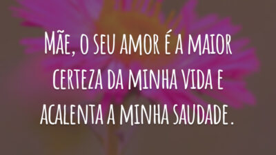 Mãe, o seu amor é a maior certeza da minha vida e acalenta a minha saudade.