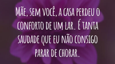 Mãe, sem você, a casa perdeu o conforto de um lar. É tanta saudade que eu não consigo parar de chorar.
