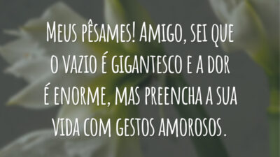 Meus pêsames! Amigo, sei que o vazio é gigantesco e a dor é enorme, mas preencha a sua vida com gestos amorosos.