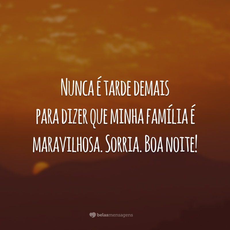 Nunca é tarde demais para dizer que minha família é maravilhosa. Sorria. Boa noite!