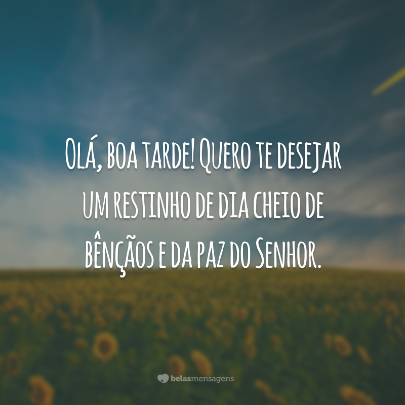 Olá, boa tarde! Quero te desejar um restinho de dia cheio de bênçãos e da paz do Senhor.