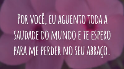 Por você, eu aguento toda a saudade do mundo e te espero para me perder no seu abraço.