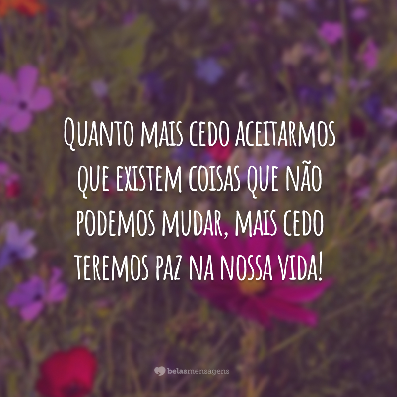 Quanto mais cedo aceitarmos que existem coisas que não podemos mudar, mais cedo teremos paz na nossa vida!