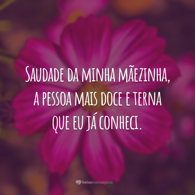 Saudade da minha mãezinha, a pessoa mais doce e terna que eu já conheci.