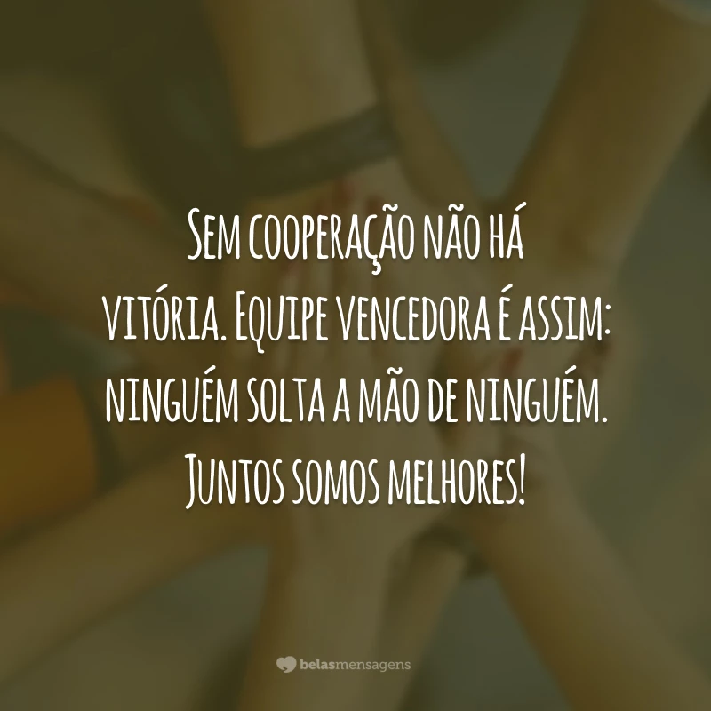 Sem cooperação não há vitória. Equipe vencedora é assim: ninguém solta a mão de ninguém. Juntos somos melhores!