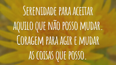 Serenidade para aceitar aquilo que não posso mudar. Coragem para agir e mudar as coisas que posso.
