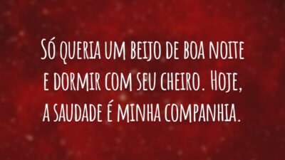 Só queria um beijo de boa noite e dormir com seu cheiro. Hoje, a saudade é minha companhia.