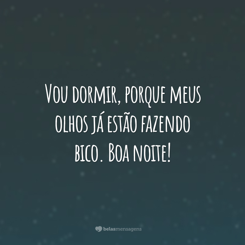 Vou dormir, porque meus olhos já estão  fazendo bico. Boa noite!