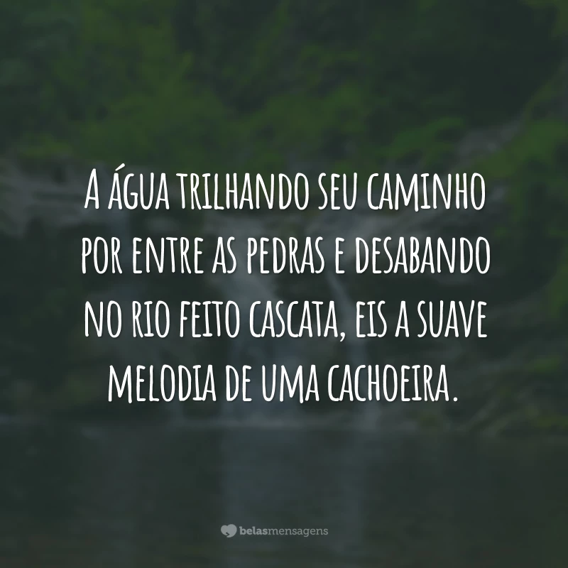 A água trilhando seu caminho por entre as pedras e desabando no rio feito cascata, eis a suave melodia de uma cachoeira.