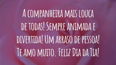 A companheira mais louca de todas! Sempre animada e divertida! Um arraso de pessoa! Te amo muito. Feliz Dia da Tia!
