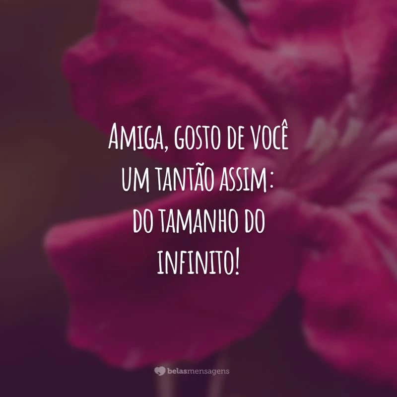 Amiga, gosto de você um tantão assim: do tamanho do infinito! De coração, espero que a nossa amizade nunca tenha fim.