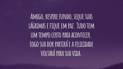 Amigo, respire fundo, seque suas lágrimas e fique em paz. Tudo tem um tempo certo para acontecer. Logo sua dor partirá e a felicidade voltará para sua vida.