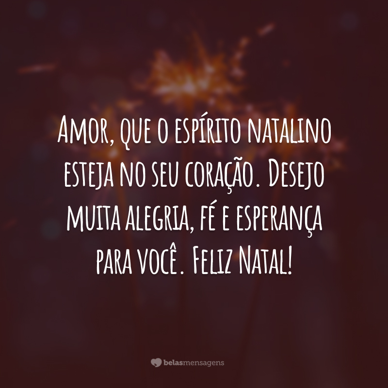 Amor, que o espírito natalino esteja no seu coração. Desejo muita alegria, fé e esperança para você. Feliz Natal!