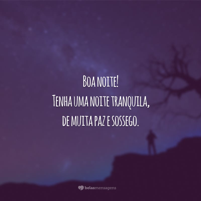 Boa noite! Tenha uma noite tranquila, de muita paz e sossego.