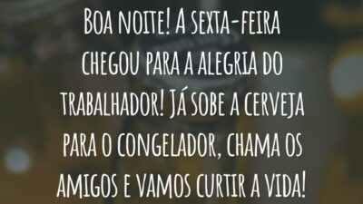 Boa noite! A sexta-feira chegou para a alegria do trabalhador! Já sobe a cerveja para o congelador, chama os amigos e vamos curtir a vida!