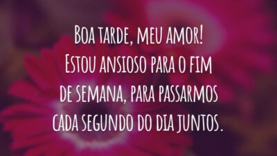 Boa tarde, meu amor! Estou ansioso para o fim de semana, para passarmos cada segundo do dia juntos.