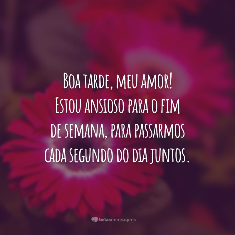 Boa tarde, meu amor! Estou ansioso para o fim de semana, para passarmos cada segundo do dia juntos.