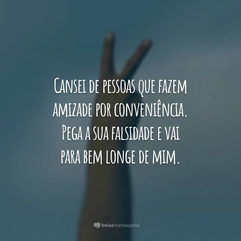 Cansei de pessoas que fazem amizade por conveniência. Pega a sua falsidade e vai para bem longe de mim.