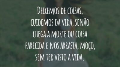 Deixemos de coisas, cuidemos da vida, senão chega a morte ou coisa parecida e nos arrasta, moço, sem ter visto a vida.