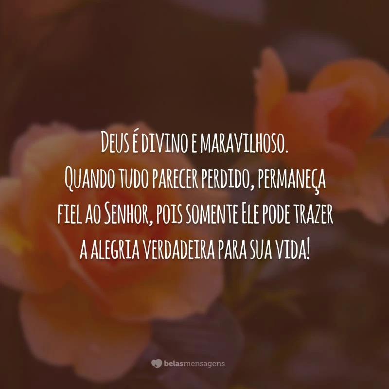 Deus é divino e maravilhoso. Quando tudo parecer perdido, permaneça fiel ao Senhor, pois somente Ele pode trazer a alegria verdadeira para sua vida!