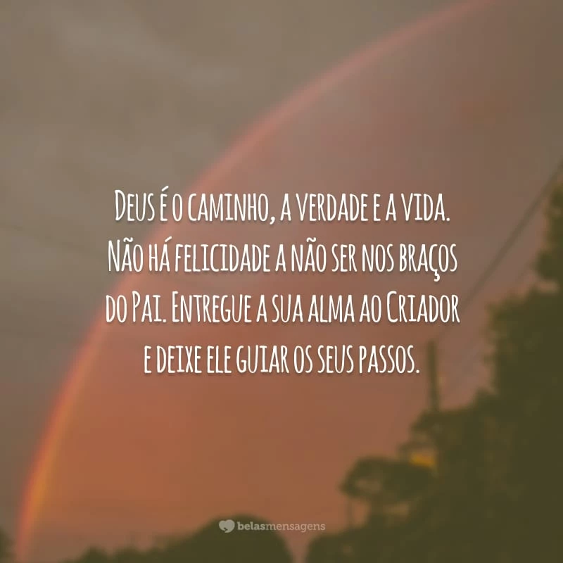 Deus é o caminho, a verdade e a vida. Não há felicidade a não ser nos braços do Pai. Entregue a sua alma ao Criador e deixe ele guiar os seus passos.