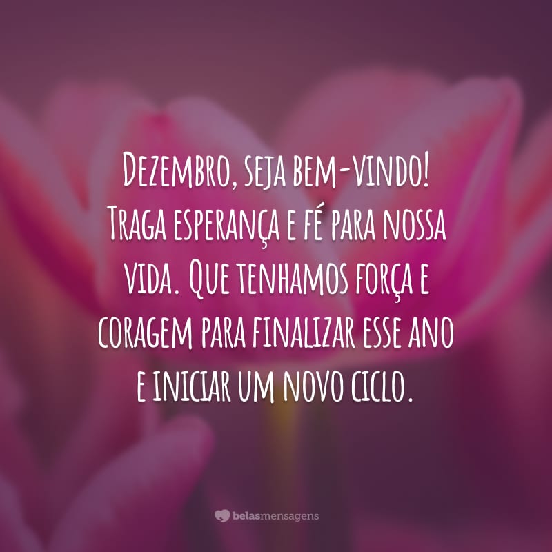 Dezembro, seja bem-vindo! Traga esperança e fé para nossa vida. Que tenhamos força e coragem para finalizar esse ano e iniciar um novo ciclo.