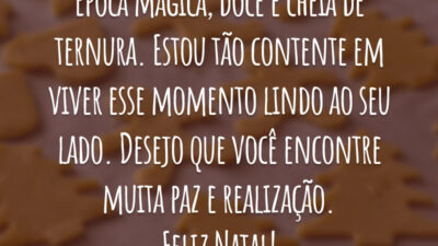 Época mágica, doce e cheia de ternura. Estou tão contente em viver esse momento lindo ao seu lado. Desejo que você encontre muita paz e realização. Feliz Natal!