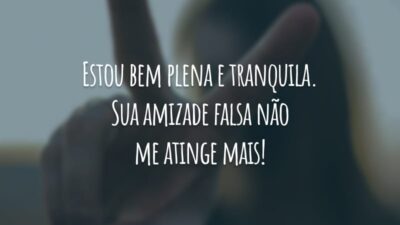 Estou bem plena e tranquila. Sua amizade falsa não me atinge mais!