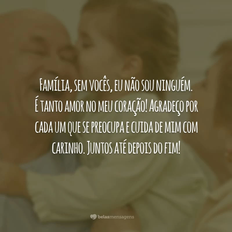 Família, sem vocês, eu não sou ninguém. É tanto amor no meu coração! Agradeço por cada um que se preocupa e cuida de mim com carinho. Juntos até depois do fim!