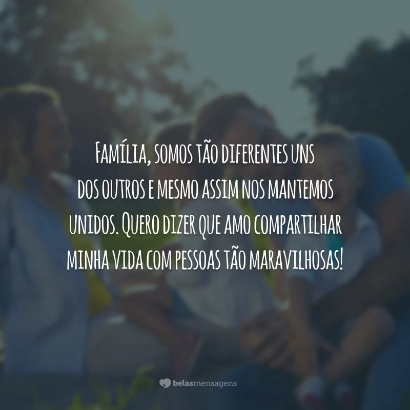 Família, somos tão diferentes uns dos outros e mesmo assim nos mantemos unidos. Quero dizer que amo compartilhar minha vida com pessoas tão maravilhosas!