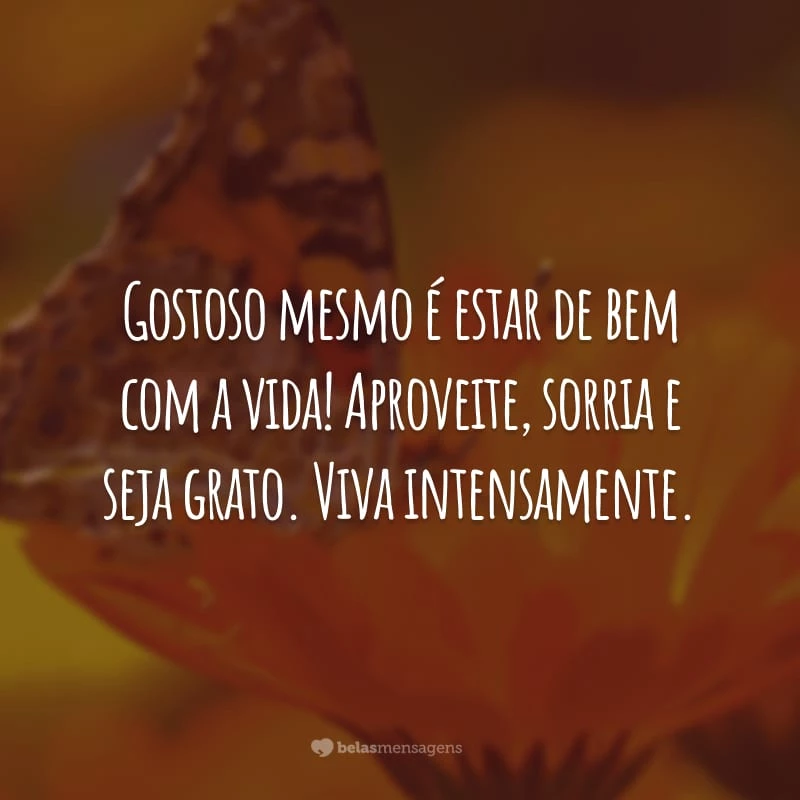 Gostoso mesmo é estar de bem com a vida! Aproveite, sorria e seja grato. Viva intensamente.