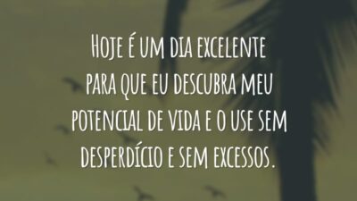 Hoje é um dia excelente para que eu descubra meu potencial de vida e o use sem desperdício e sem excessos.