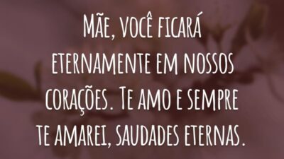 Mãe, você ficará eternamente em nossos corações. Te amo e sempre te amarei, saudades eternas.