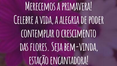 Merecemos a primavera! Celebre a vida, a alegria de poder contemplar o crescimento das flores. Seja bem-vinda, estação encantadora!