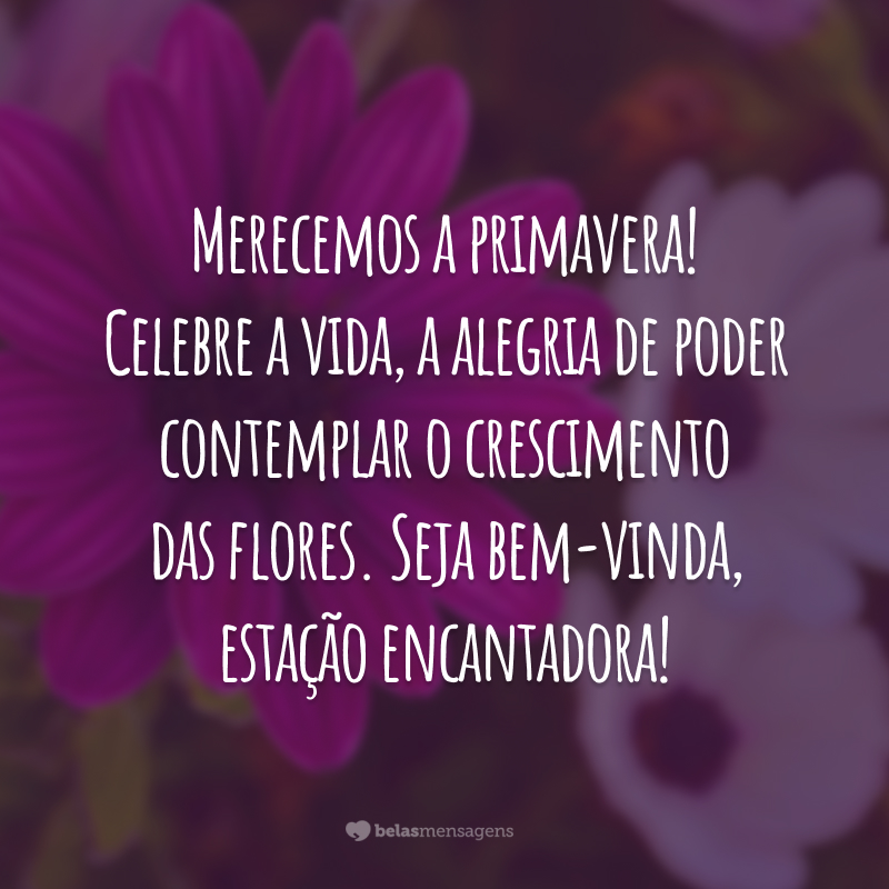 Merecemos a primavera! Celebre a vida, a alegria de poder contemplar o crescimento das flores. Seja bem-vinda, estação encantadora!