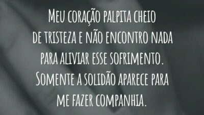 Meu coração palpita cheio de tristeza e não encontro nada para aliviar esse sofrimento. Somente a solidão aparece para me fazer companhia.