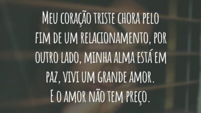 Meu coração triste chora pelo fim de um relacionamento, por outro lado, minha alma está em paz, vivi um grande amor. E o amor não tem preço.