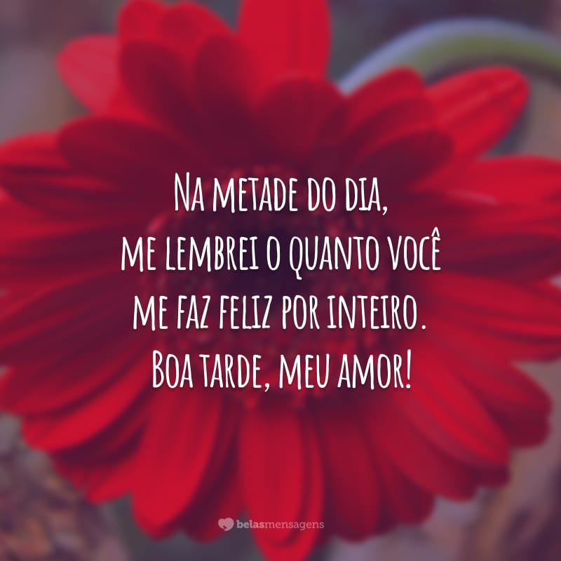 Na metade do dia, me lembrei o quanto você me faz feliz por inteiro. Boa tarde, meu amor!