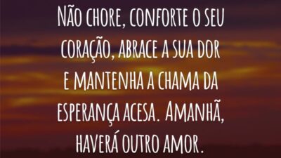 Não chore, conforte o seu coração, abrace a sua dor e mantenha a chama da esperança acesa. Amanhã, haverá outro amor.
