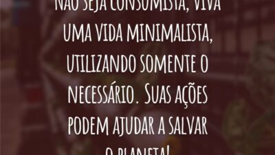 Não seja consumista, viva uma vida minimalista, utilizando somente o necessário. Suas ações podem ajudar a salvar o planeta!