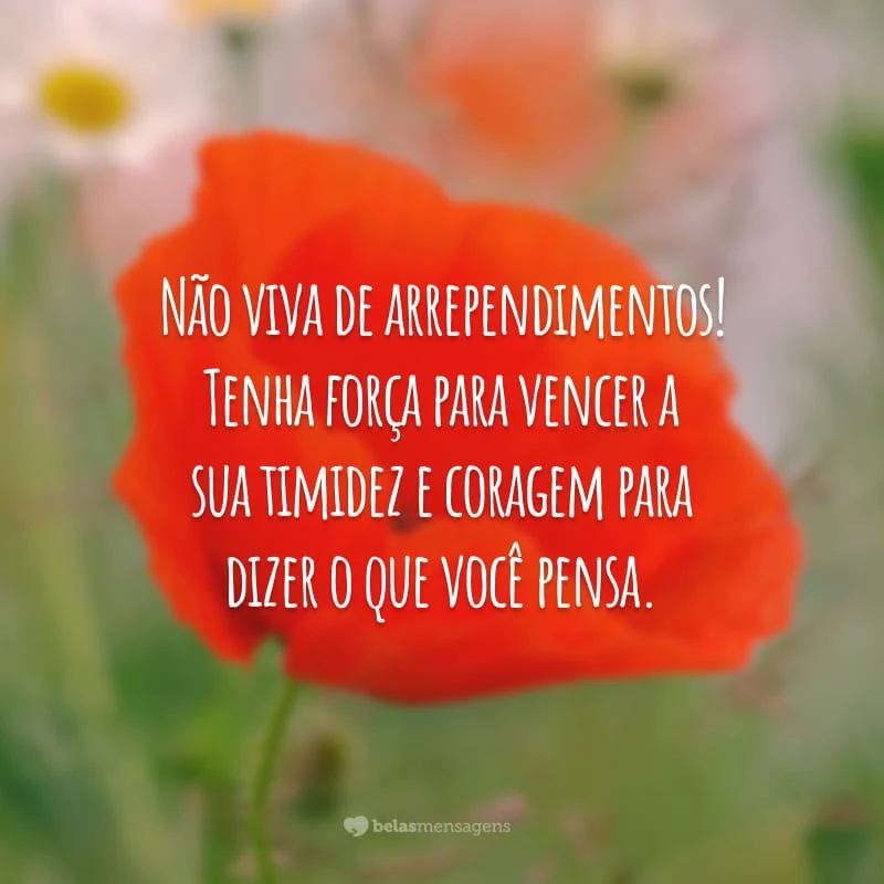 Não viva de arrependimentos! Tenha força para vencer a sua timidez e coragem para dizer o que você pensa.