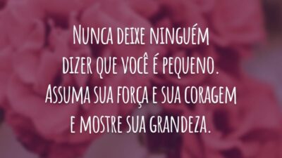 Nunca deixe ninguém dizer que você é pequeno. Assuma sua força e sua coragem e mostre sua grandeza.