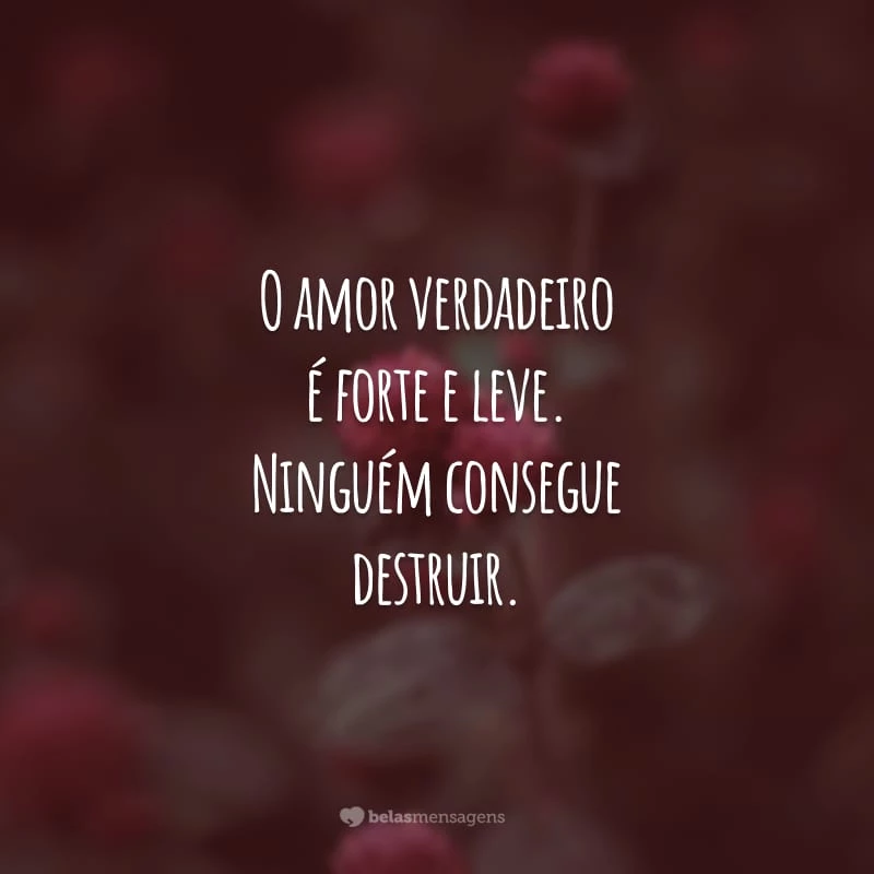 O amor verdadeiro é forte e leve. Ninguém consegue destruir. E ele  te conforta nos momentos difíceis.