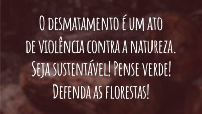 O desmatamento é um ato de violência contra a natureza. Seja sustentável! Pense verde! Defenda as florestas!