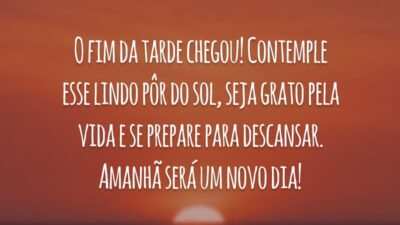 O fim da tarde chegou! Contemple esse lindo pôr do sol, seja grato pela vida e se prepare para descansar. Amanhã será um novo dia!