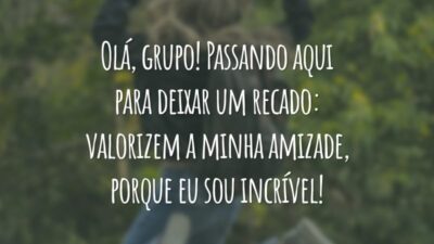 Olá, grupo! Passando aqui para deixar um recado: valorizem a minha amizade, porque eu sou incrível!